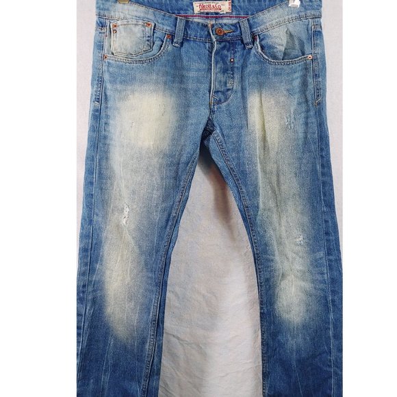 Alcott & Co  Distressed Button Fly Jimmy Slim Fit Jeans Blue Washed - Picture 1 of 10
